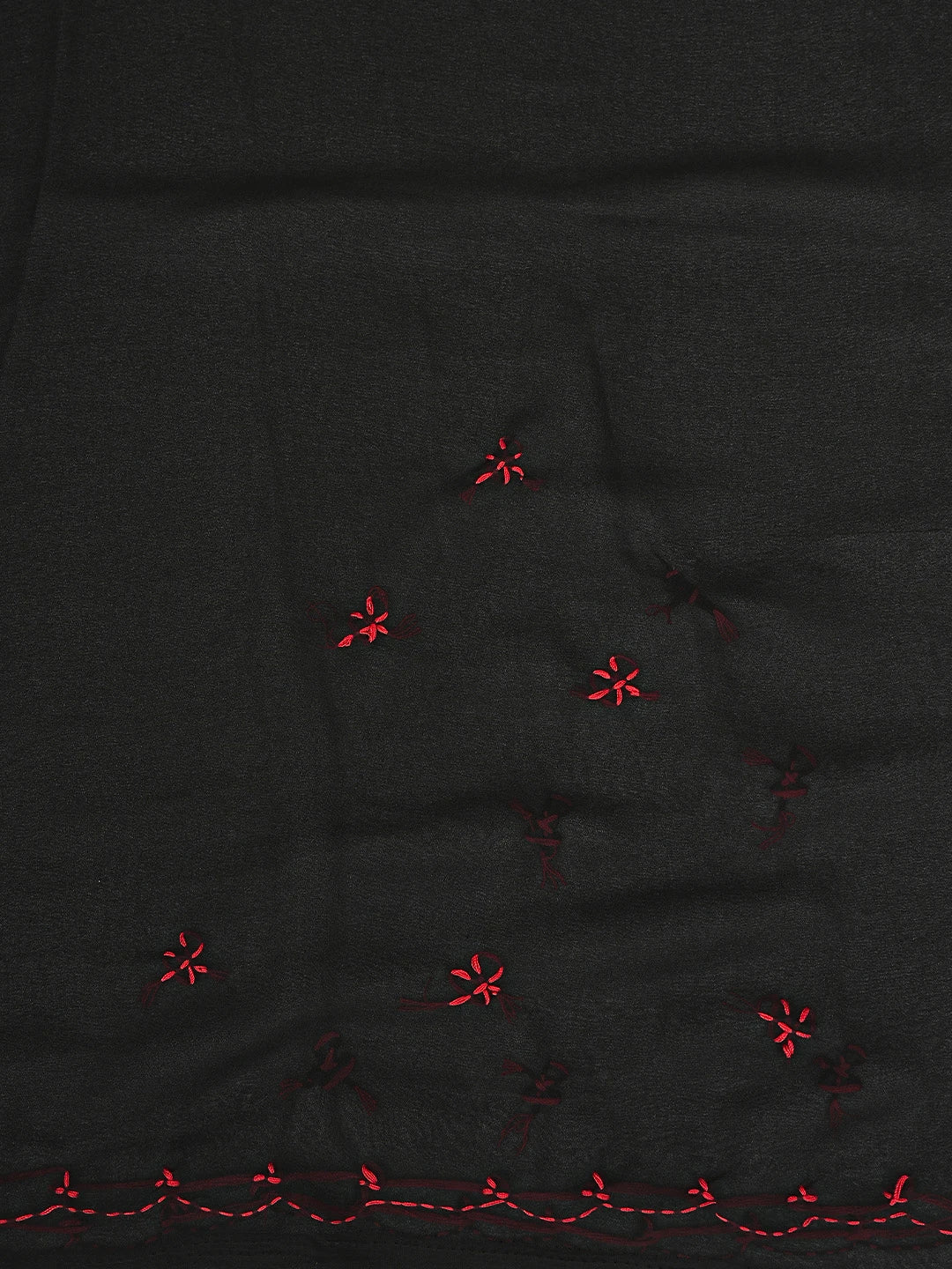 Ada Hand Embroidered Black Georgette Lucknowi Chikankari Saree With Blouse 01A853743