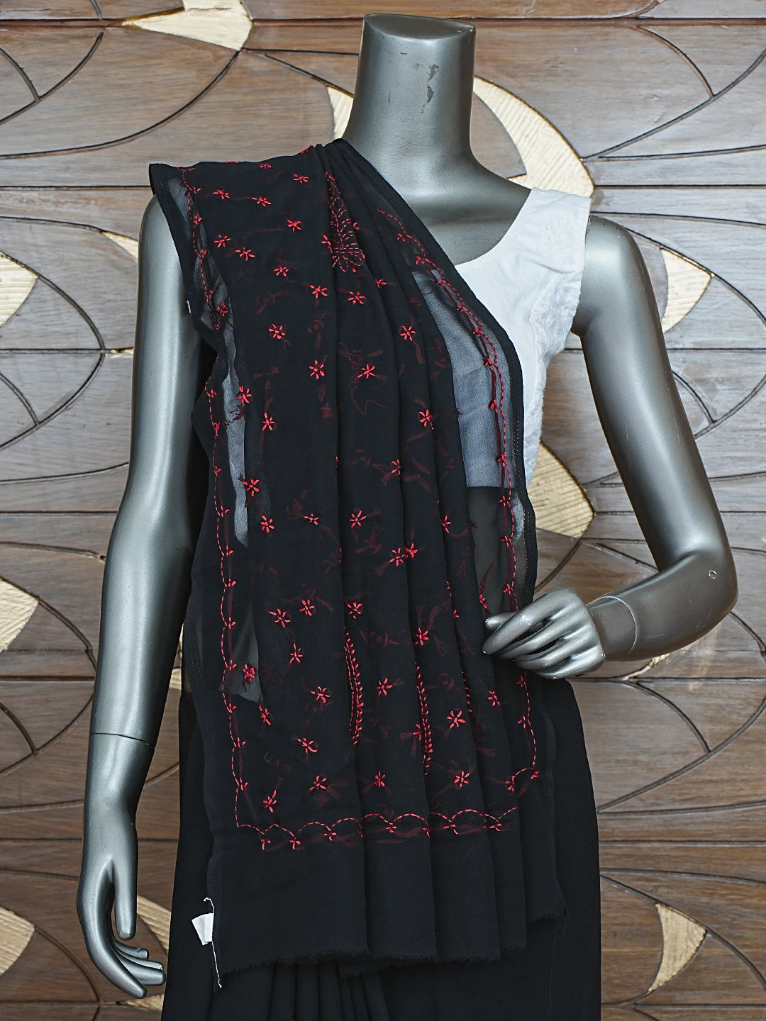 Ada Hand Embroidered Black Georgette Lucknowi Chikankari Saree With Blouse 01A853743