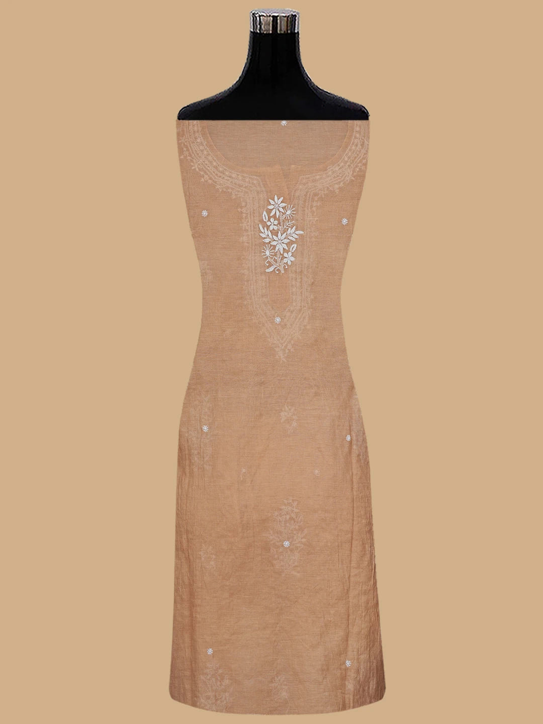 Ada Hand Embroidered Fawn Chanderi Lucknowi Chikankari Unstitched Kurta Dupatta Set 01A815326