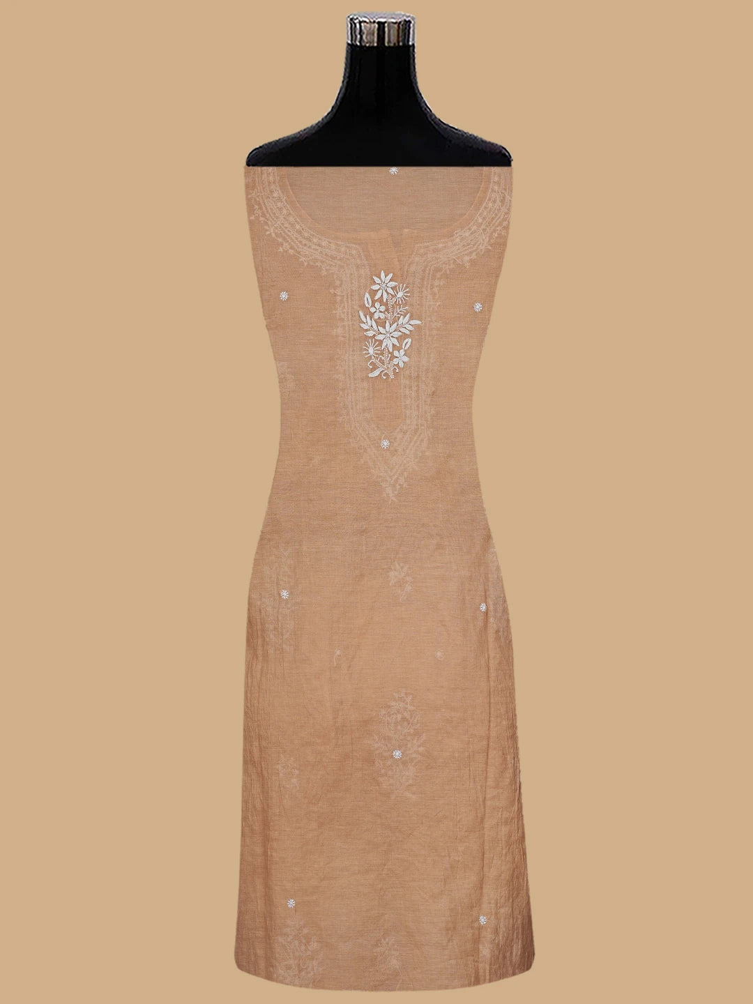 Ada Hand Embroidered Fawn Chanderi Lucknowi Chikankari Unstitched Kurta Dupatta Set 01A815326