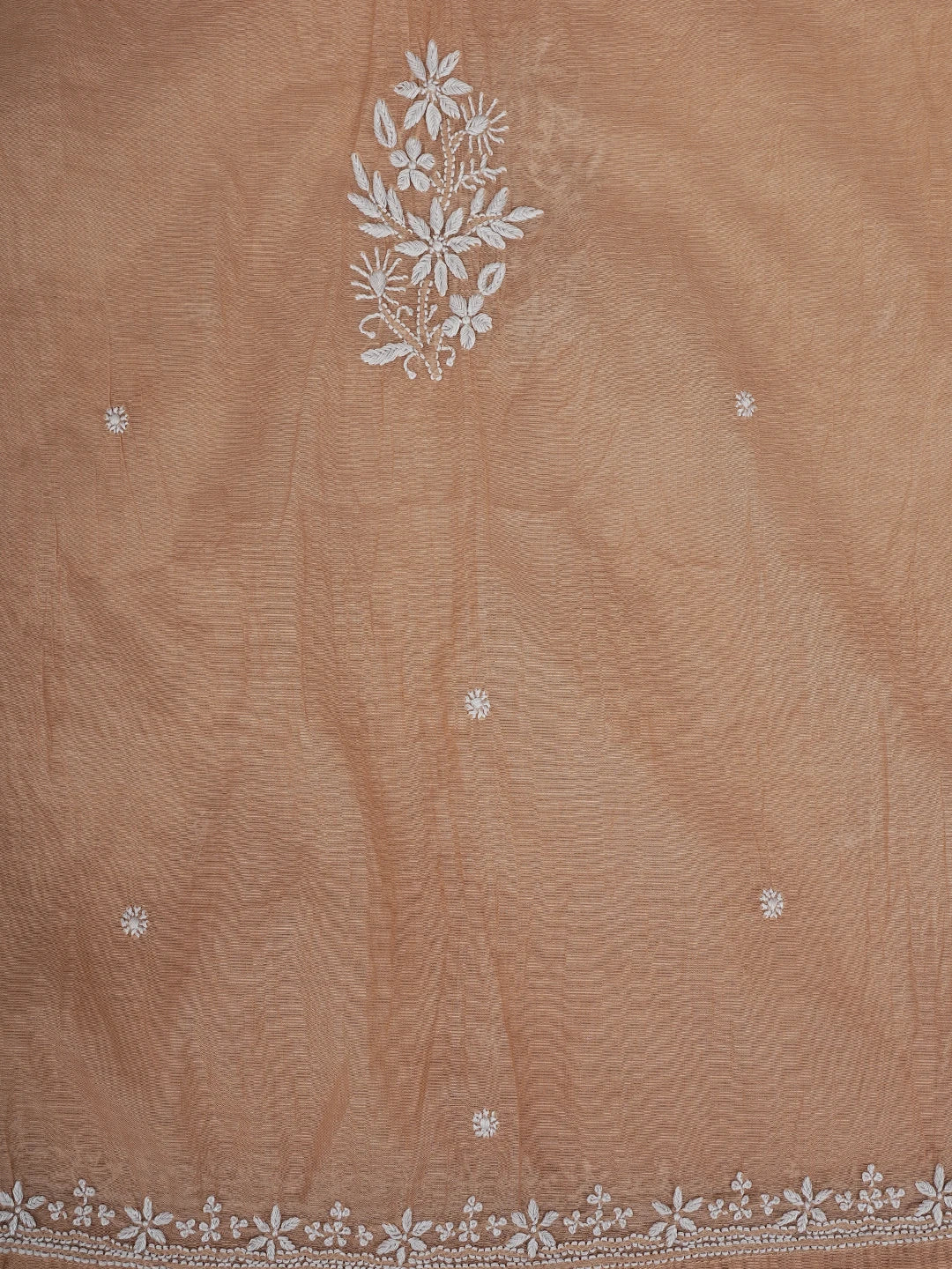 Ada Hand Embroidered Fawn Chanderi Lucknowi Chikankari Unstitched Kurta Dupatta Set 01A815326