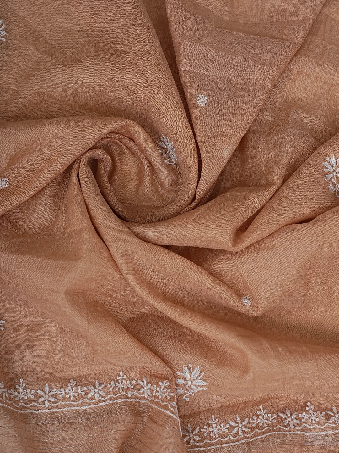 Ada Hand Embroidered Fawn Chanderi Lucknowi Chikankari Unstitched Kurta Dupatta Set 01A815326