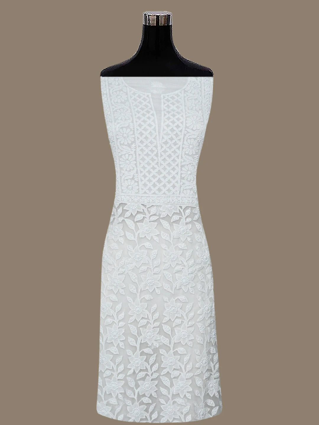 Ada Hand Embroidered White Cotton Lucknowi Chikankari Unstitched Kurta Dupatta Set 01A847343