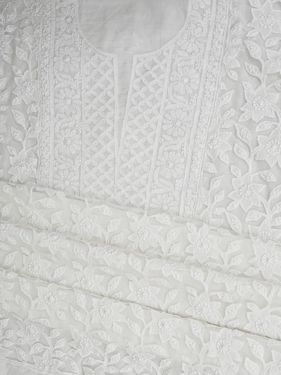 Ada Hand Embroidered White Cotton Lucknowi Chikankari Unstitched Kurta Dupatta Set 01A847343
