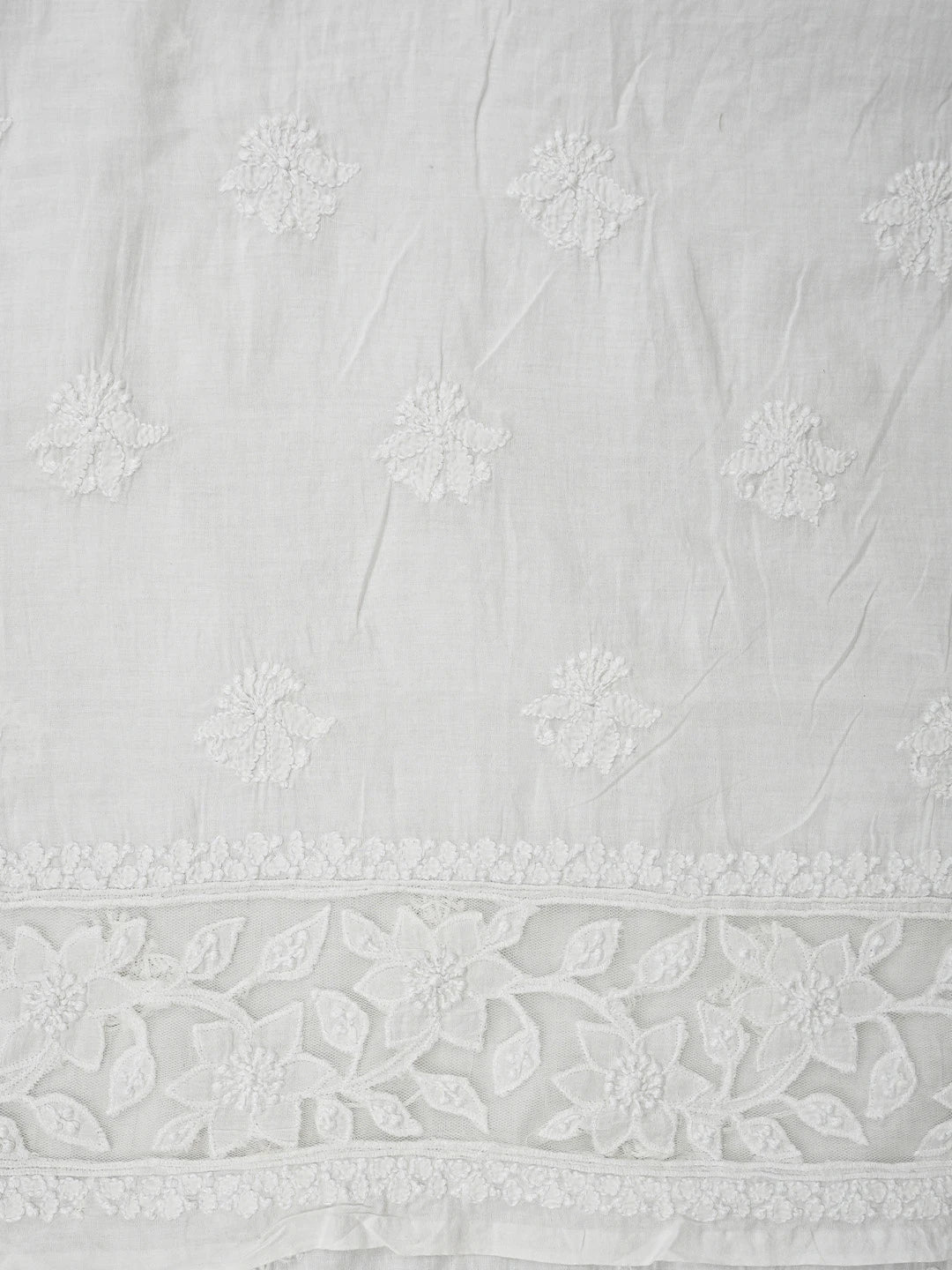 Ada Hand Embroidered White Cotton Lucknowi Chikankari Unstitched Kurta Dupatta Set 01A847343