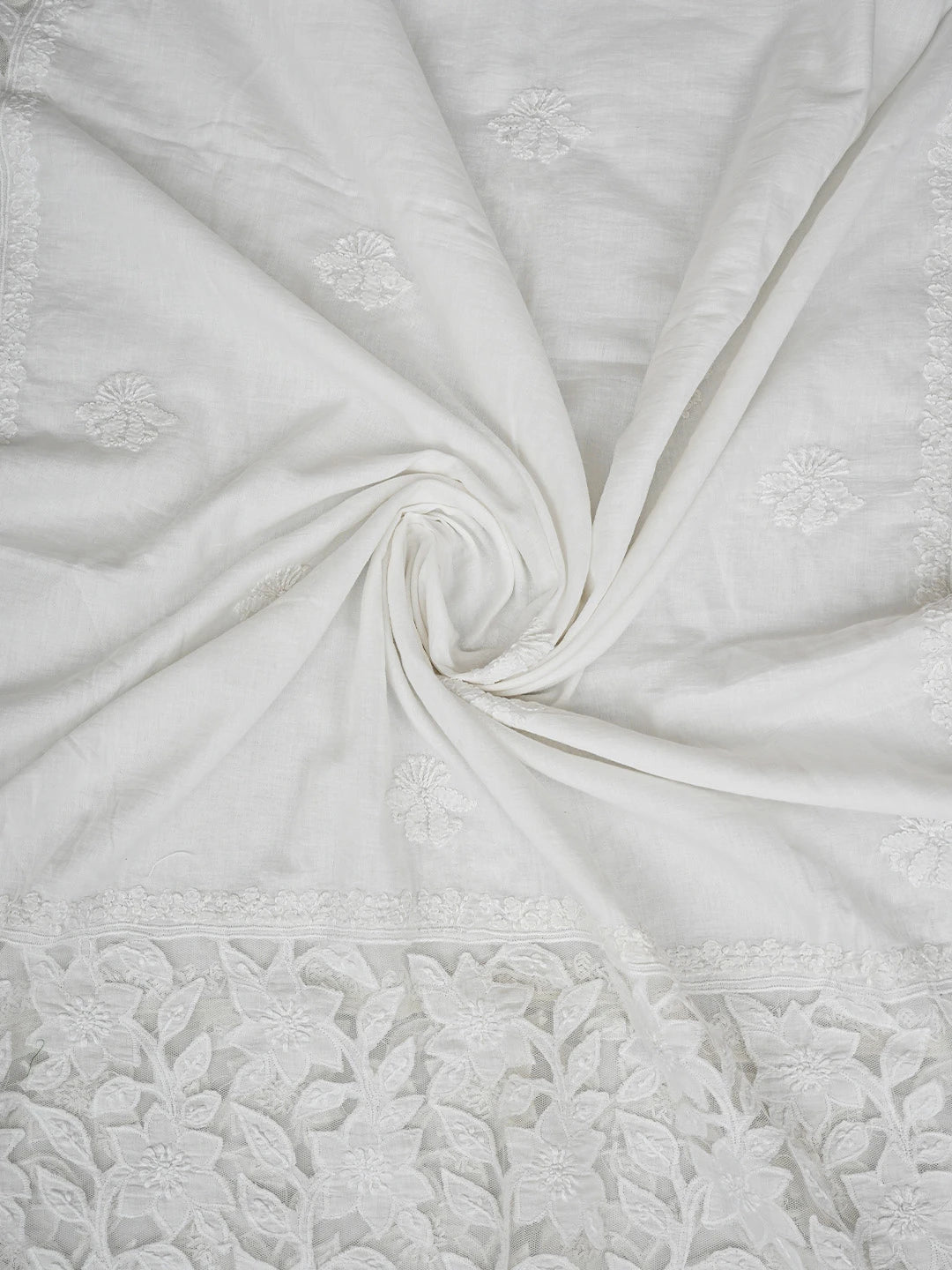 Ada Hand Embroidered White Cotton Lucknowi Chikankari Unstitched Kurta Dupatta Set 01A847343