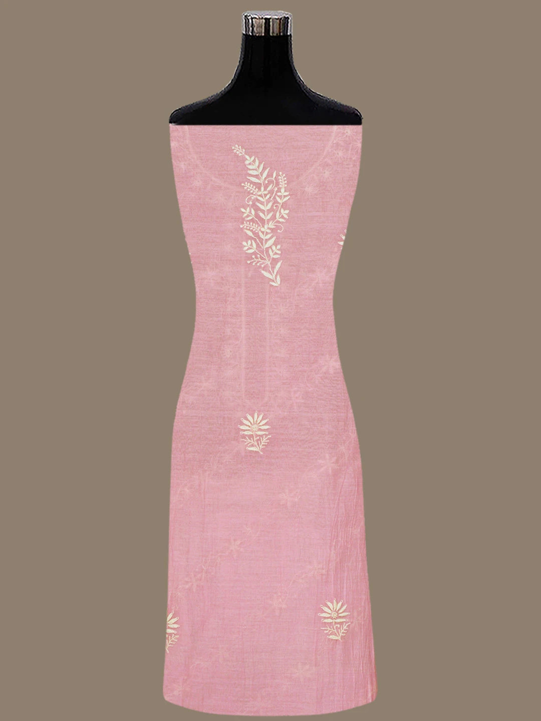 Ada Hand Embroidered Pink Chanderi Lucknowi Chikankari Unstitched Kurta Dupatta Set 01A808970