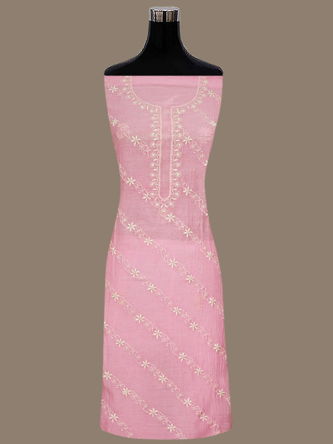 Ada Hand Embroidered Pink Chanderi Lucknowi Chikankari Unstitched Kurta Dupatta Set 01A808970