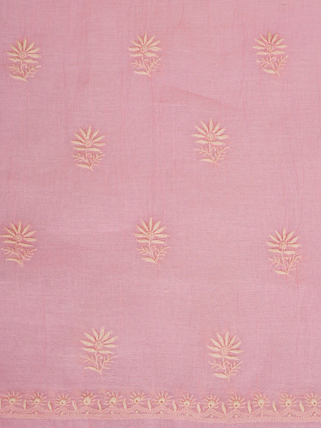 Ada Hand Embroidered Pink Chanderi Lucknowi Chikankari Unstitched Kurta Dupatta Set 01A808970