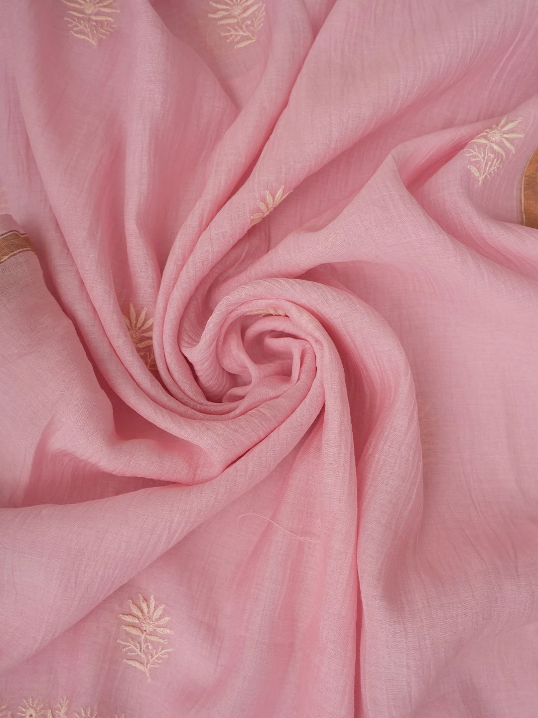 Ada Hand Embroidered Pink Chanderi Lucknowi Chikankari Unstitched Kurta Dupatta Set 01A808970