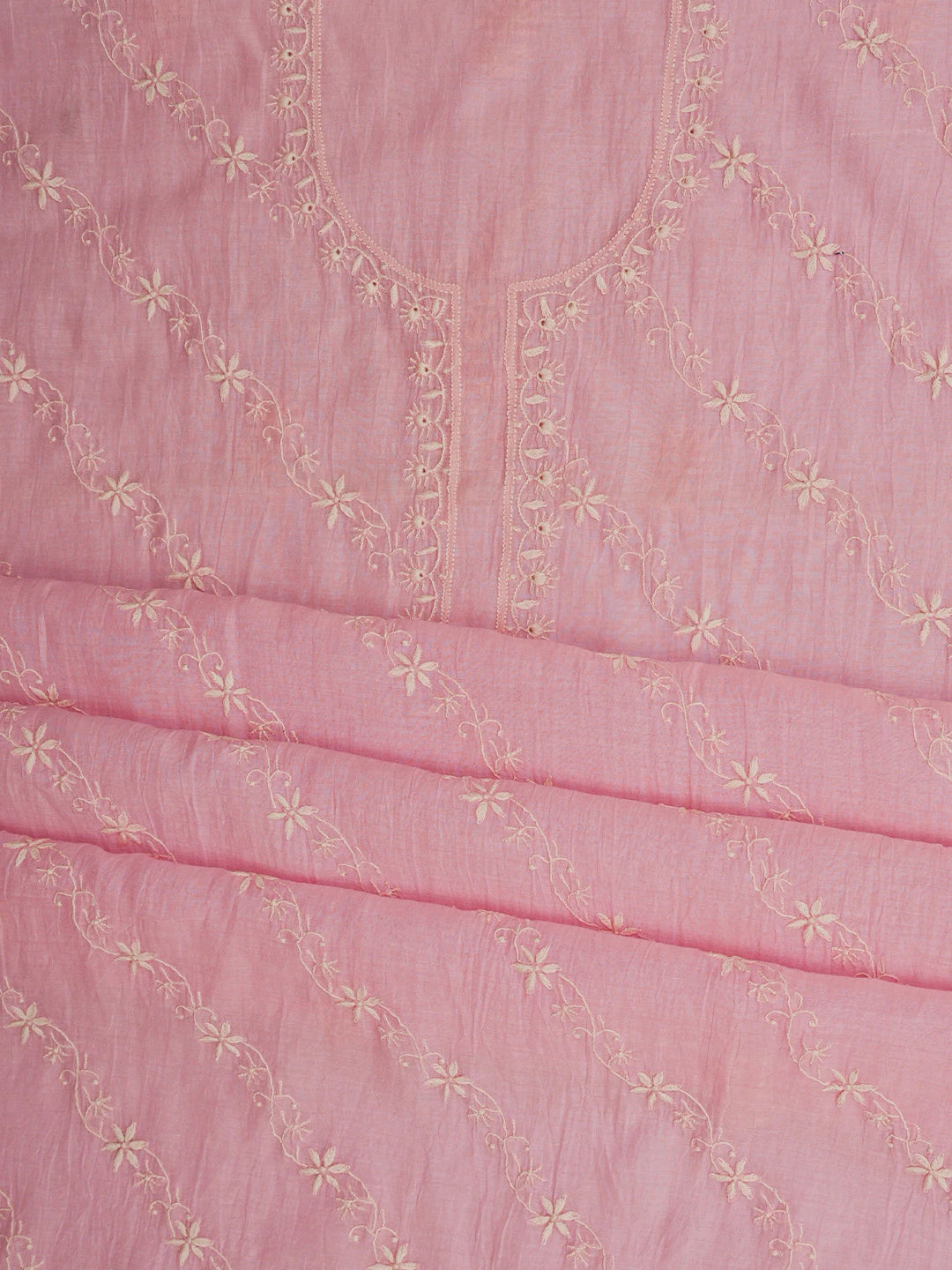 Ada Hand Embroidered Pink Chanderi Lucknowi Chikankari Unstitched Kurta Dupatta Set 01A808970