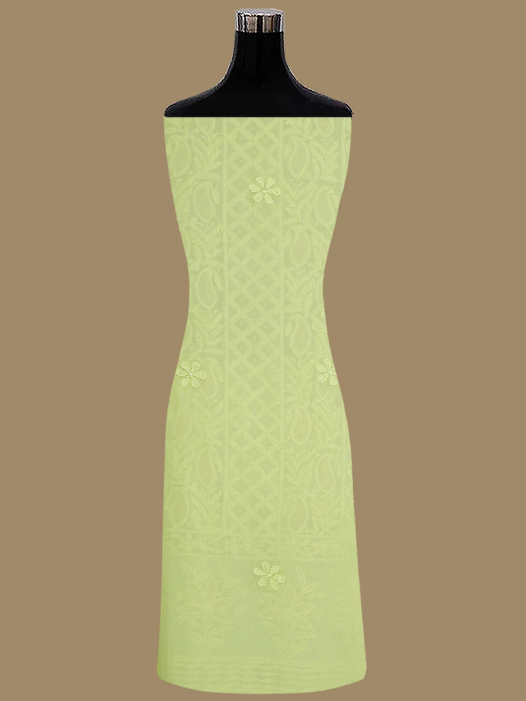 Ada Hand Embroidered Lemon Green Viscose Georgette Lucknowi Chikankari Unstitched Kurta Dupatta Set With Cutdana Work 01A816538