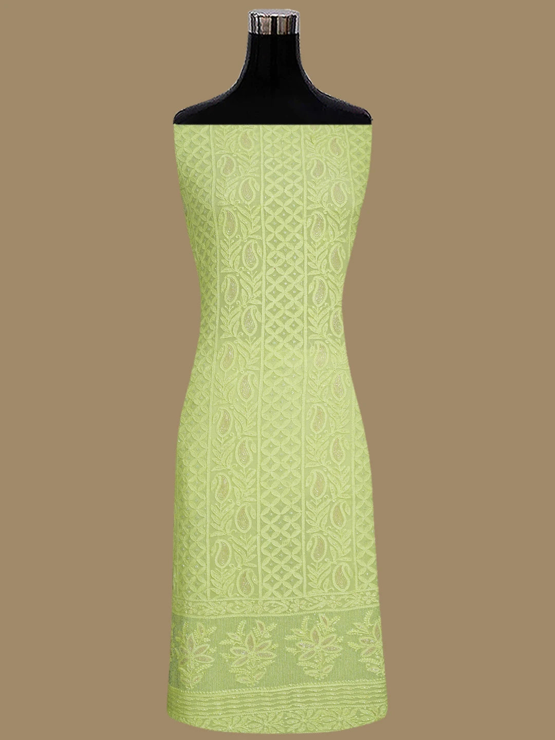 Ada Hand Embroidered Lemon Green Viscose Georgette Lucknowi Chikankari Unstitched Kurta Dupatta Set With Cutdana Work 01A816538