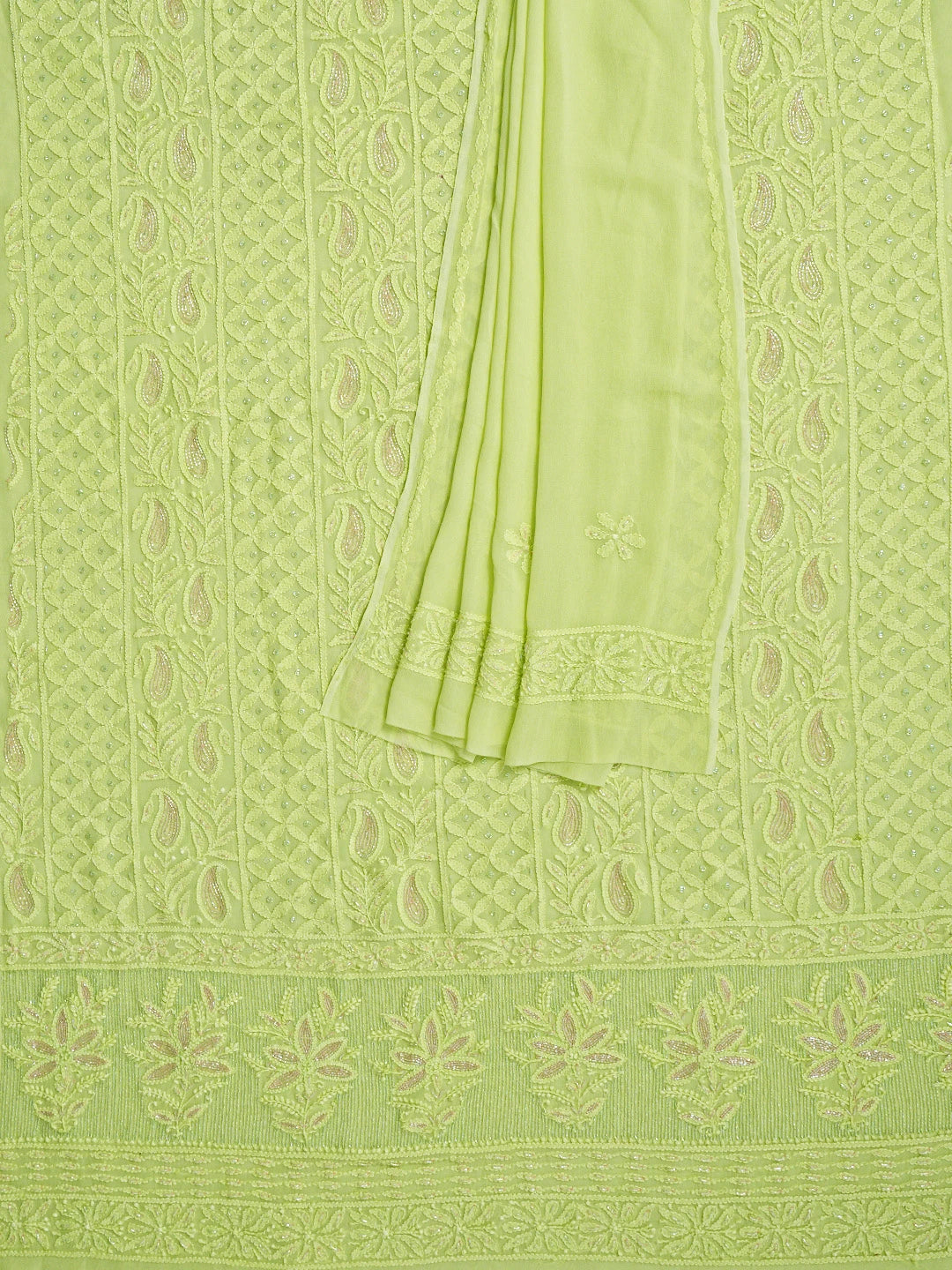 Ada Hand Embroidered Lemon Green Viscose Georgette Lucknowi Chikankari Unstitched Kurta Dupatta Set With Cutdana Work 01A816538