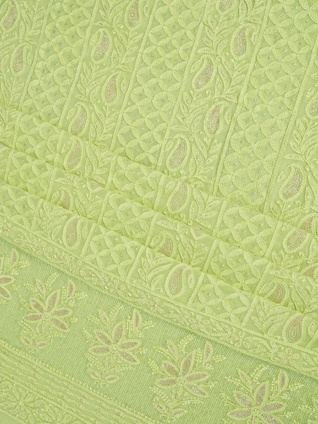 Ada Hand Embroidered Lemon Green Viscose Georgette Lucknowi Chikankari Unstitched Kurta Dupatta Set With Cutdana Work 01A816538