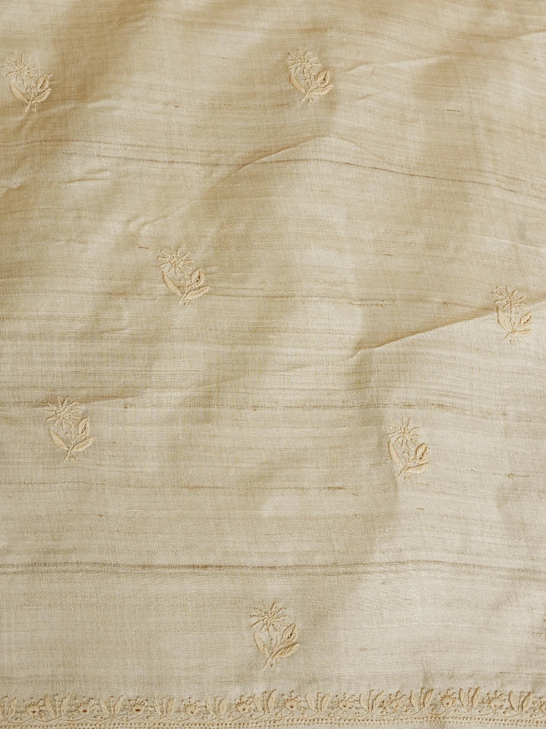 Ada Hand Embroidered Fawn Tusser Silk Lucknowi Chikankari Unstitched Kurta Dupatta Set 01A836885