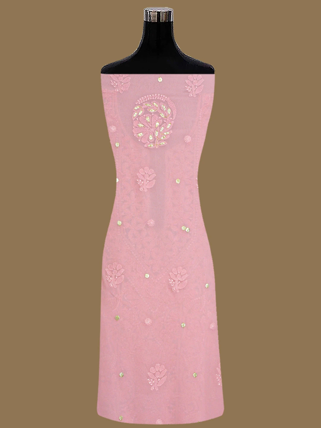 Ada Hand Embroidered Pink Viscose Georgette Lucknowi Chikankari Unstitched Kurta Dupatta Set With Gotapatti Work 01A809566