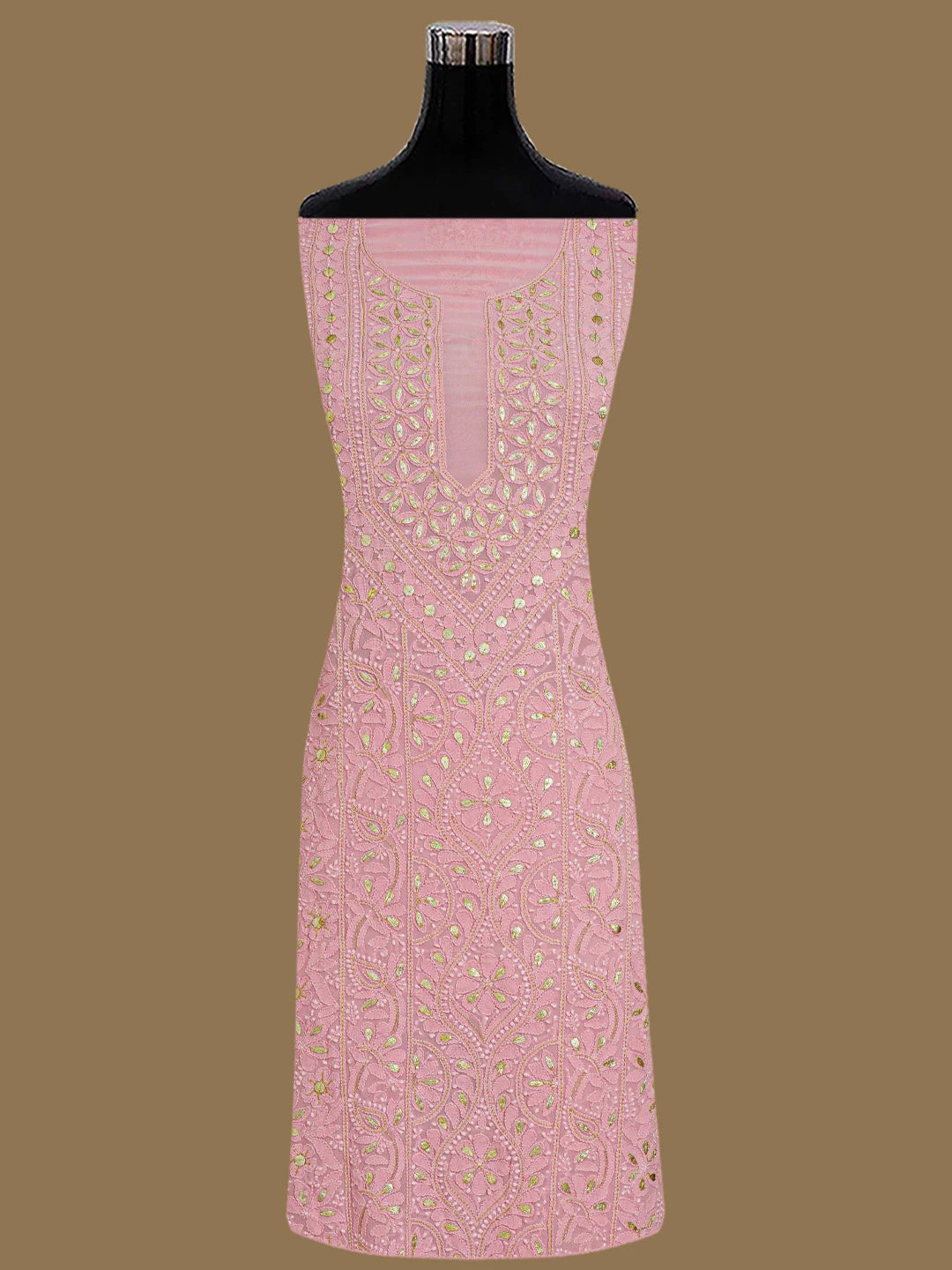 Ada Hand Embroidered Pink Viscose Georgette Lucknowi Chikankari Unstitched Kurta Dupatta Set With Gotapatti Work 01A809566
