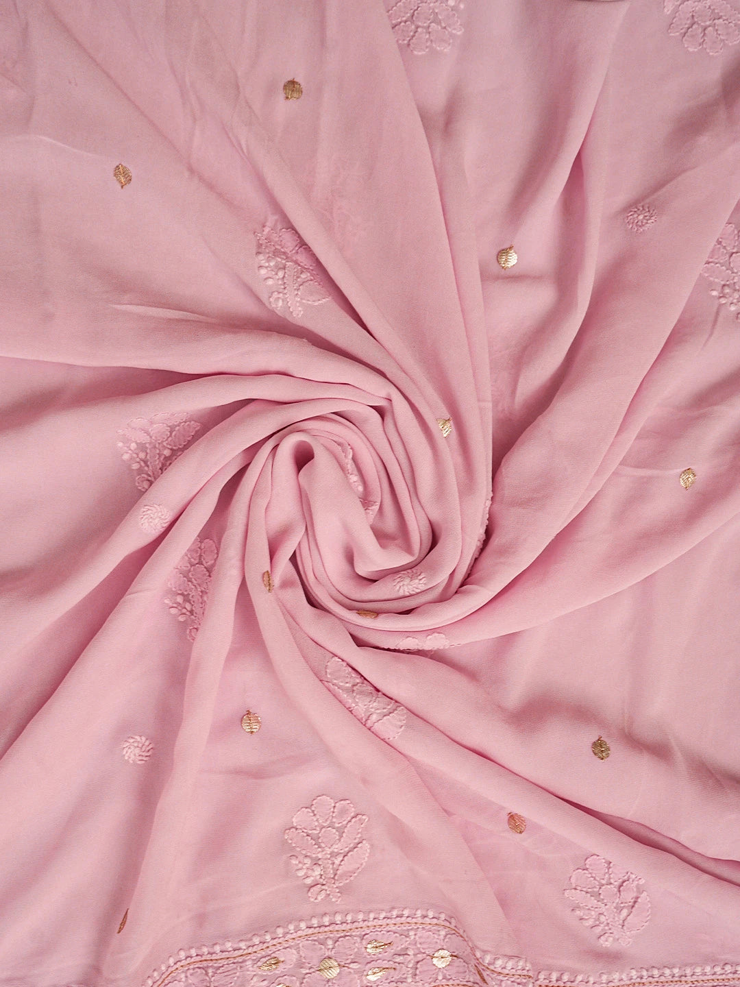 Ada Hand Embroidered Pink Viscose Georgette Lucknowi Chikankari Unstitched Kurta Dupatta Set With Gotapatti Work 01A809566