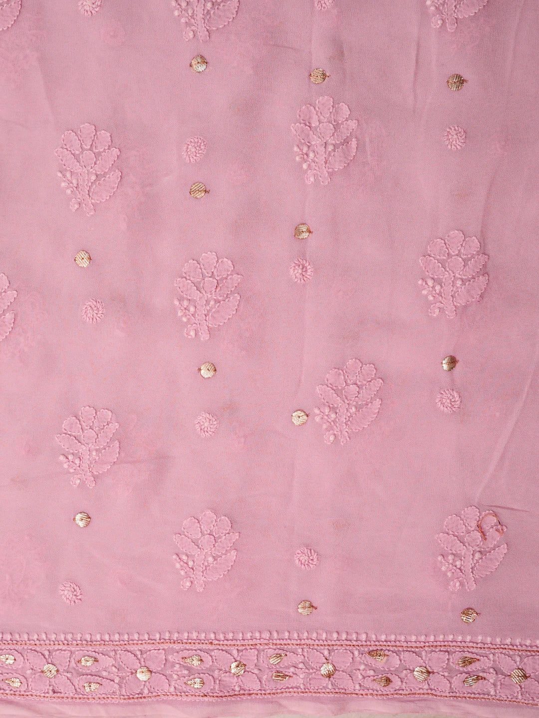 Ada Hand Embroidered Pink Viscose Georgette Lucknowi Chikankari Unstitched Kurta Dupatta Set With Gotapatti Work 01A809566