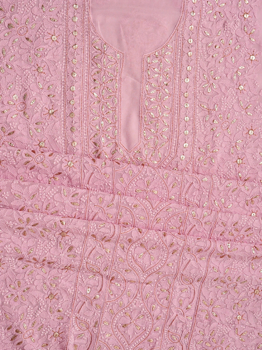 Ada Hand Embroidered Pink Viscose Georgette Lucknowi Chikankari Unstitched Kurta Dupatta Set With Gotapatti Work 01A809566
