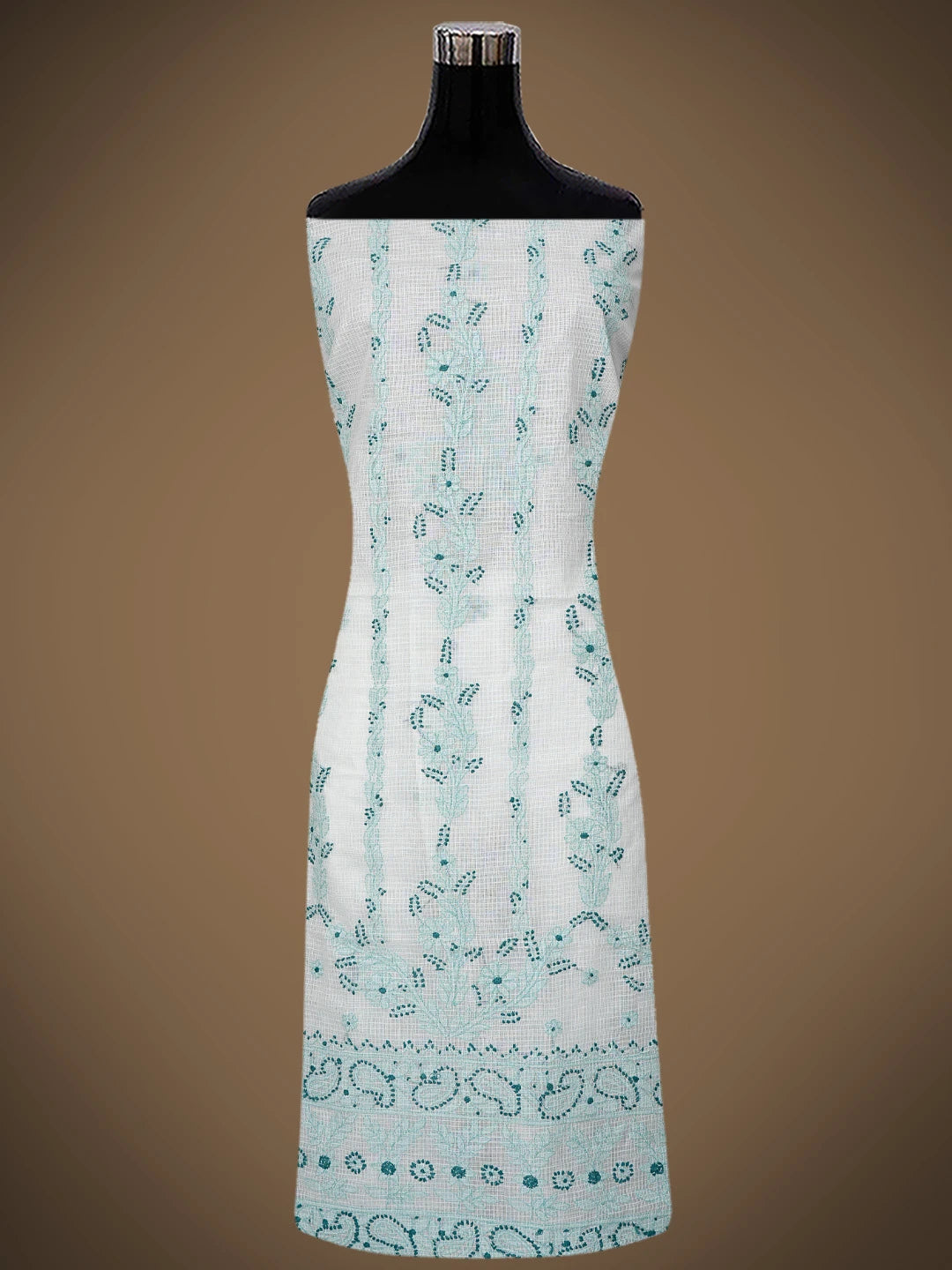 Ada Hand Embroidered Cream Kota Lucknowi Chikankari Unstitched Kurta Dupatta Set 01A831662