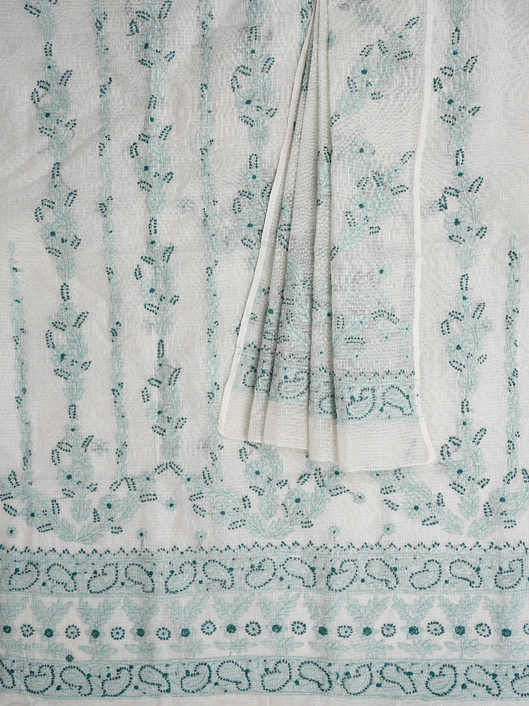 Ada Hand Embroidered Cream Kota Lucknowi Chikankari Unstitched Kurta Dupatta Set 01A831662