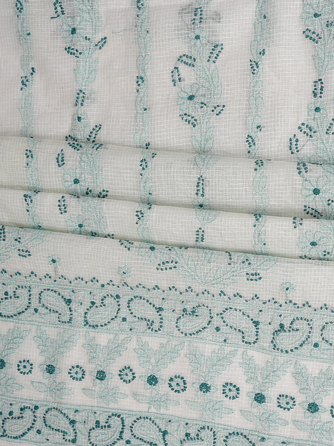 Ada Hand Embroidered Cream Kota Lucknowi Chikankari Unstitched Kurta Dupatta Set 01A831662