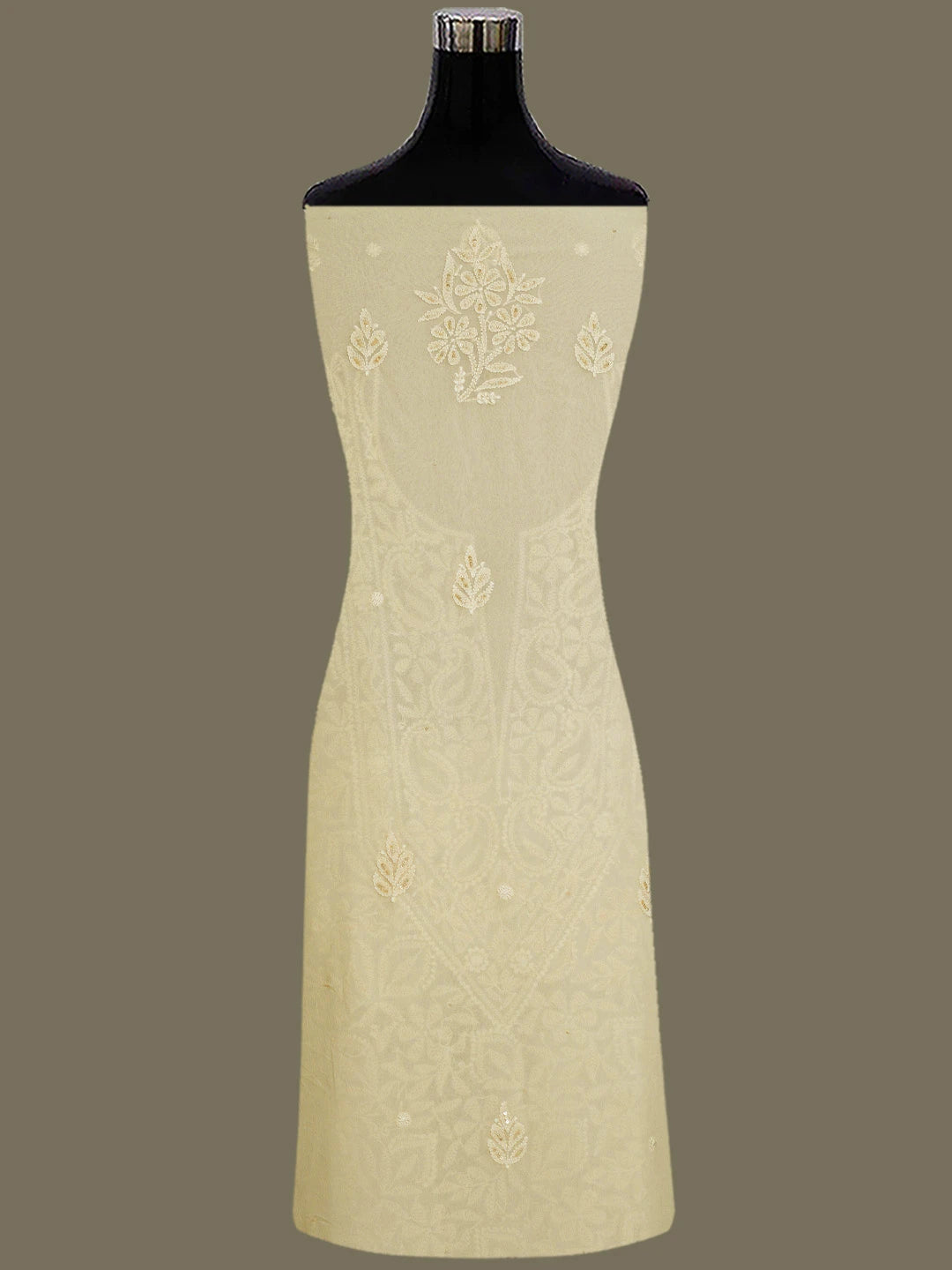 Ada Hand Embroidered Light Peach Viscose Georgette Lucknowi Chikankari Unstitched Kurta Dupatta Set With Cutdana Work 01A801853