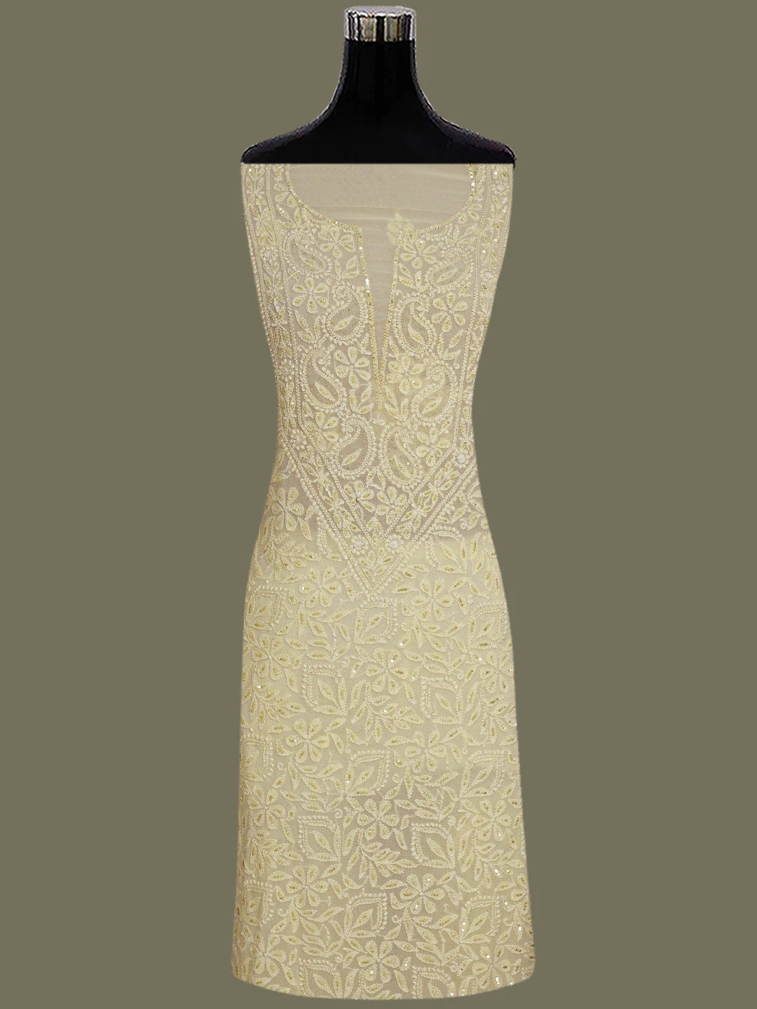 Ada Hand Embroidered Light Peach Viscose Georgette Lucknowi Chikankari Unstitched Kurta Dupatta Set With Cutdana Work 01A801853