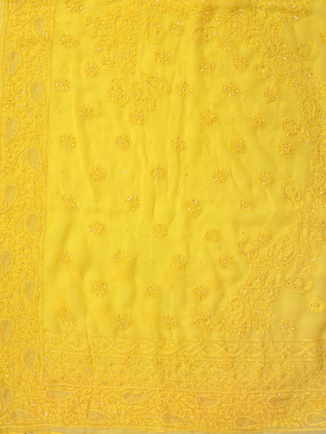 Ada Hand Embroidered Yellow Light Dual Shade Viscose Georgette Lucknowi Chikankari Saree/Blouse With Cutdana Work 01A789003