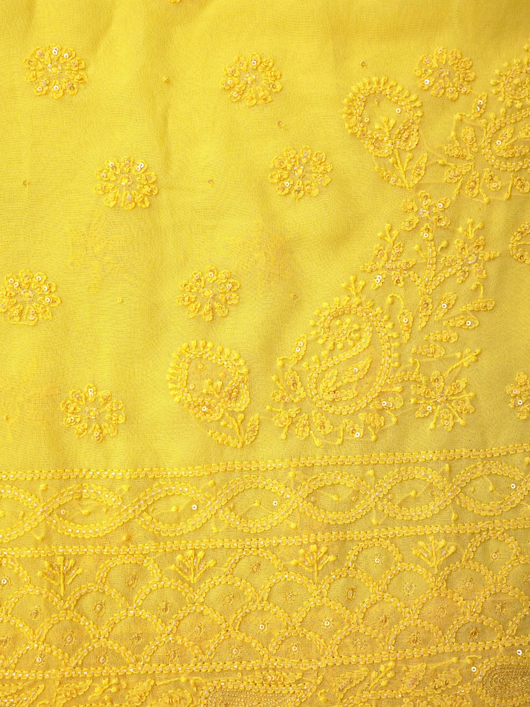 Ada Hand Embroidered Yellow Light Dual Shade Viscose Georgette Lucknowi Chikankari Saree/Blouse With Cutdana Work 01A789003