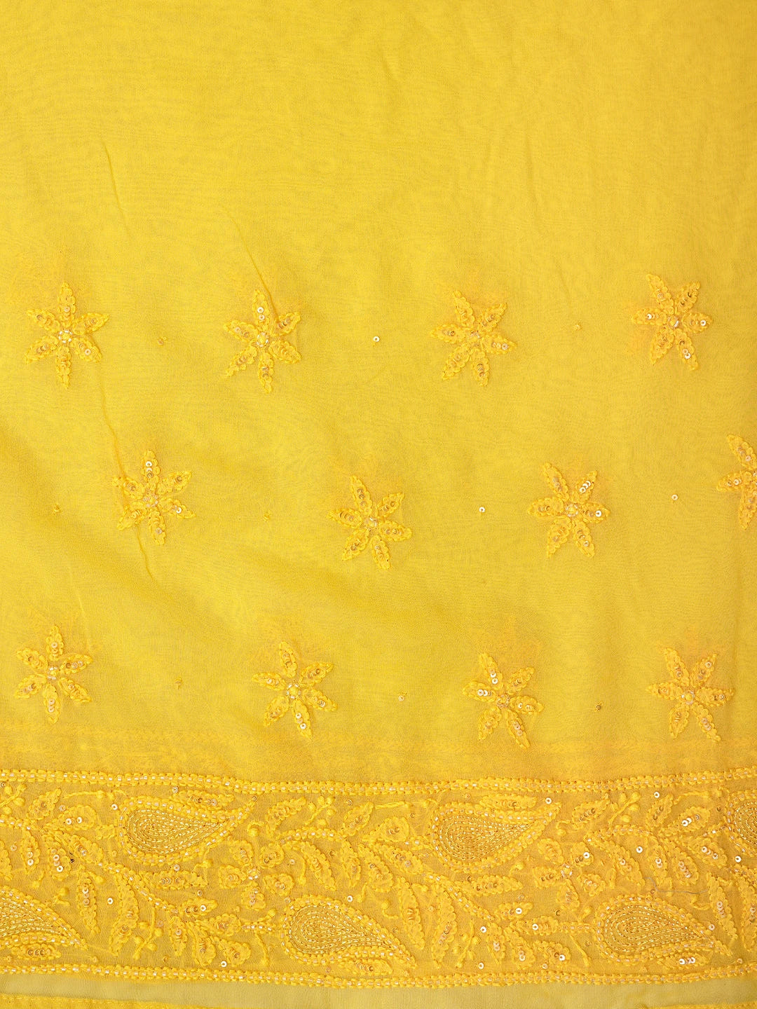 Ada Hand Embroidered Yellow Light Dual Shade Viscose Georgette Lucknowi Chikankari Saree/Blouse With Cutdana Work 01A789003