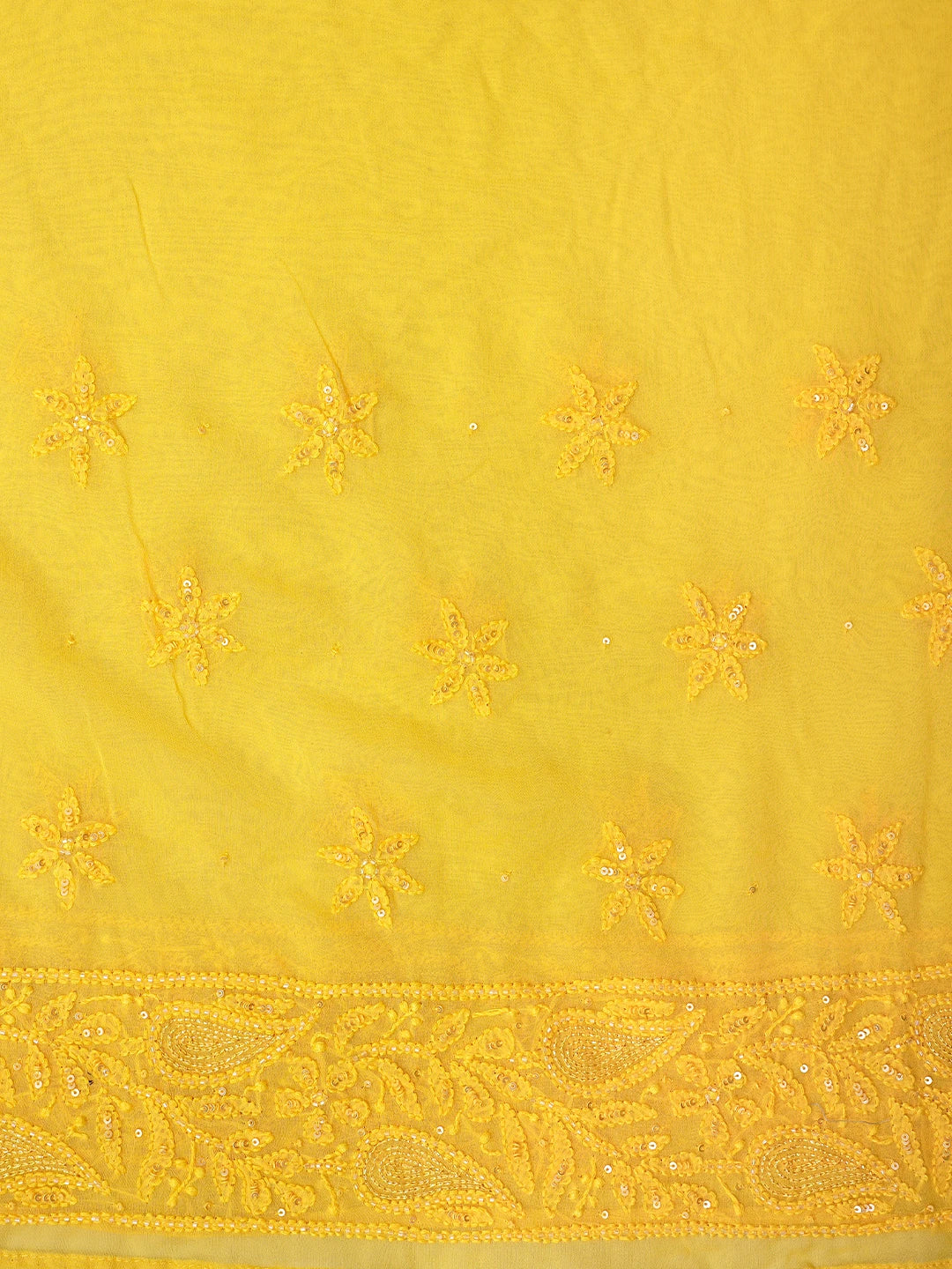Ada Hand Embroidered Yellow Light Dual Shade Viscose Georgette Lucknowi Chikankari Saree/Blouse With Cutdana Work 01A789003
