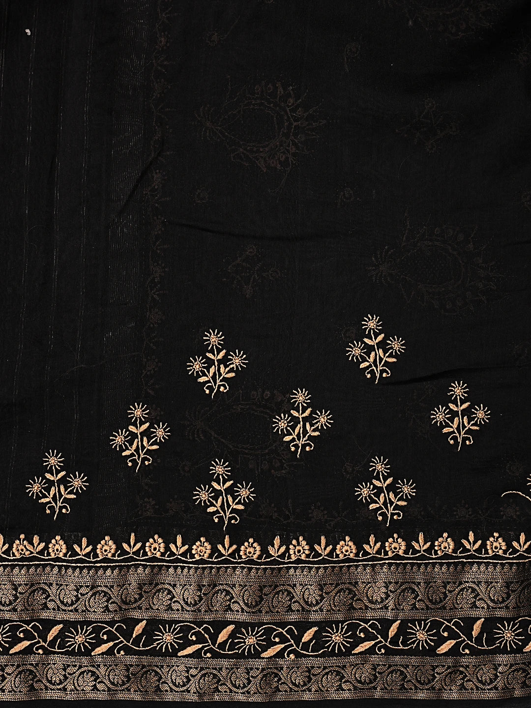 Ada Hand Embroidered Black Chanderi Lucknowi Chikankari Saree and Blouse 01A836813