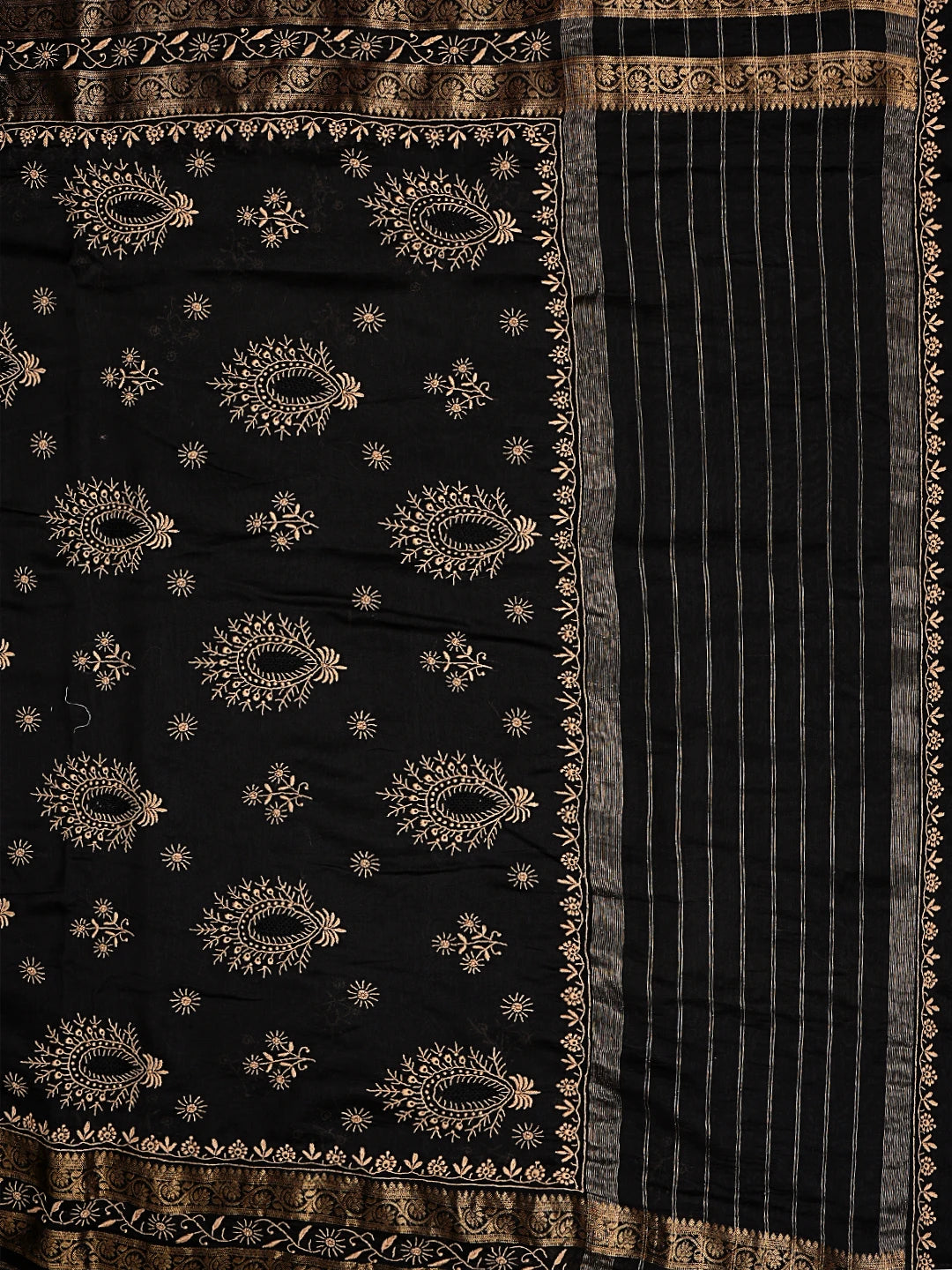 Ada Hand Embroidered Black Chanderi Lucknowi Chikankari Saree and Blouse 01A836813