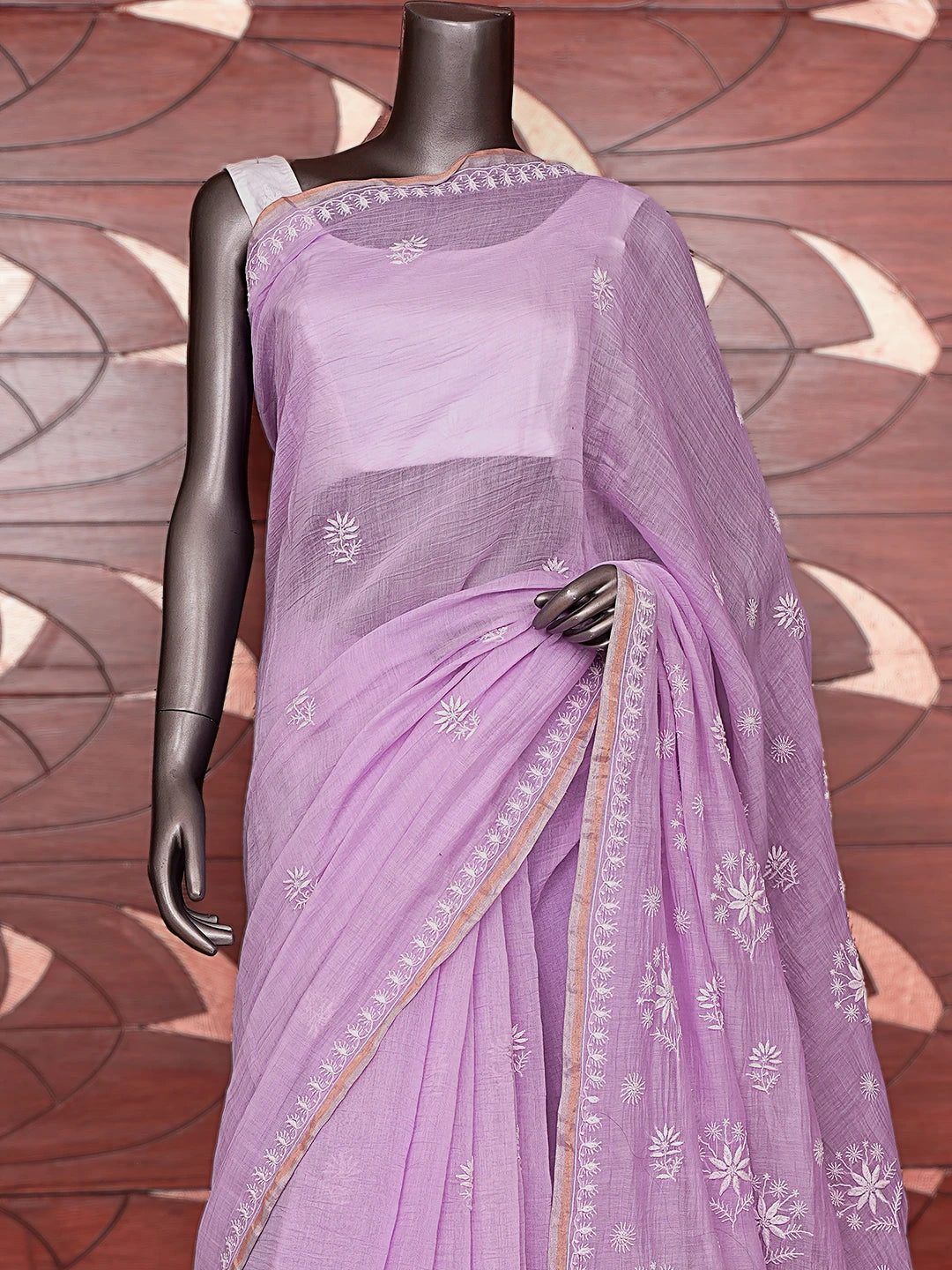 Ada Hand Embroidered Lavender Chanderi Lucknowi Chikankari Saree With Blouse 01A736265