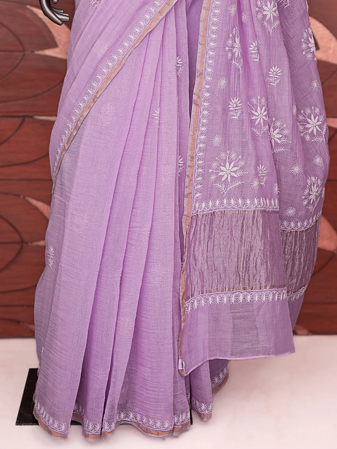 Ada Hand Embroidered Lavender Chanderi Lucknowi Chikankari Saree With Blouse 01A736265