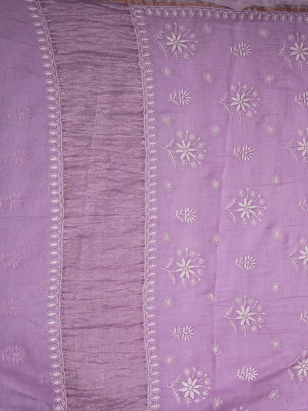 Ada Hand Embroidered Lavender Chanderi Lucknowi Chikankari Saree With Blouse 01A736265