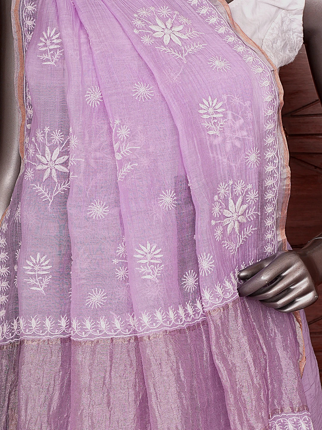 Ada Hand Embroidered Lavender Chanderi Lucknowi Chikankari Saree With Blouse 01A736265