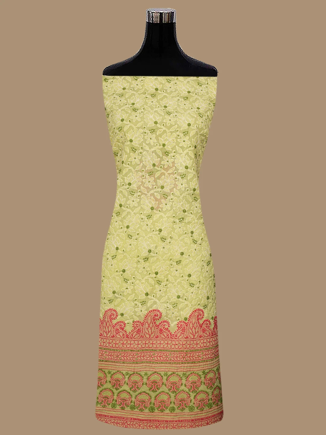 Ada Hand Embroidered Green Cotton Lucknowi Chikankari Unstitched Suit Set 01A845681
