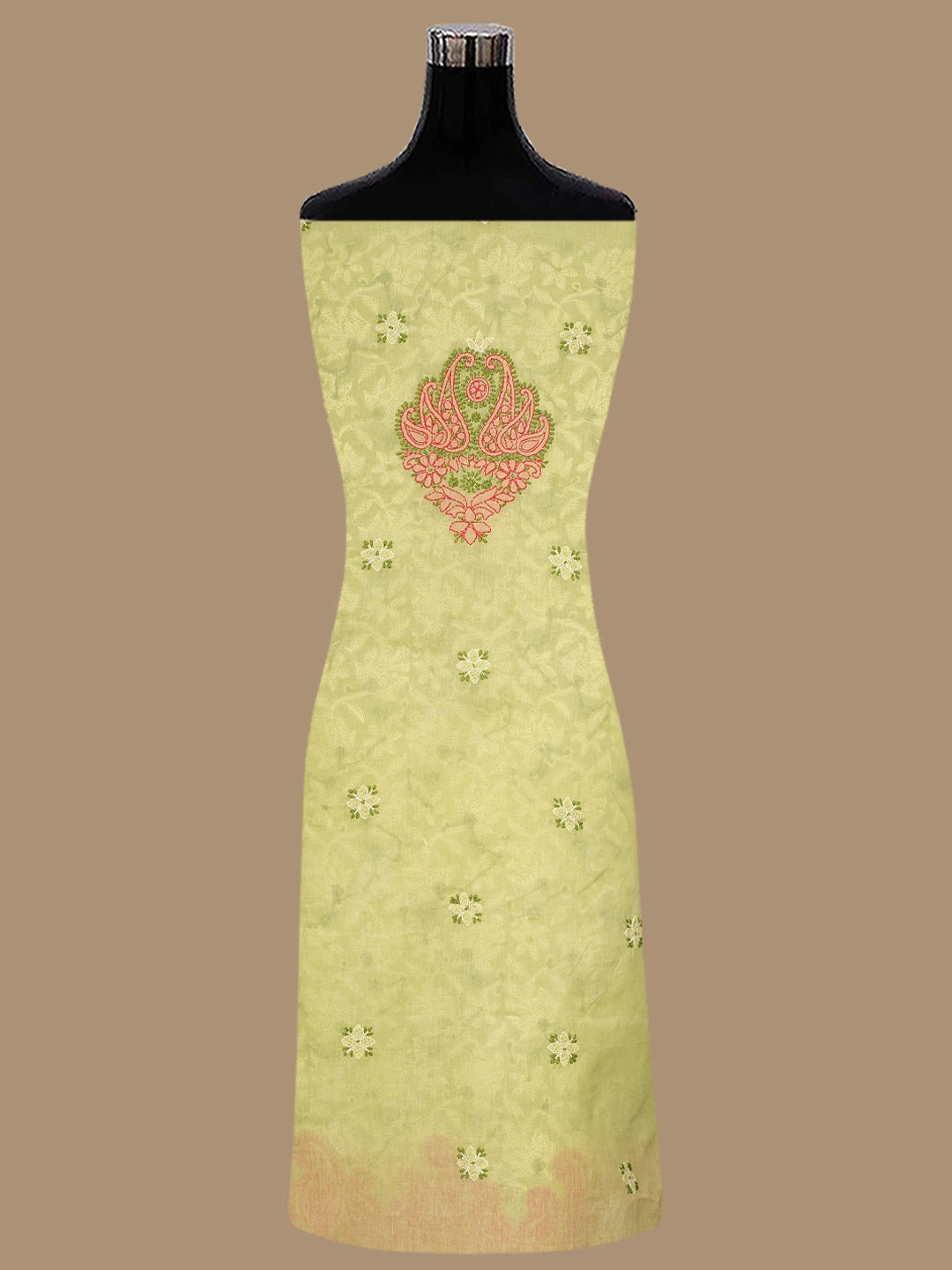 Ada Hand Embroidered Green Cotton Lucknowi Chikankari Unstitched Suit Set 01A845681