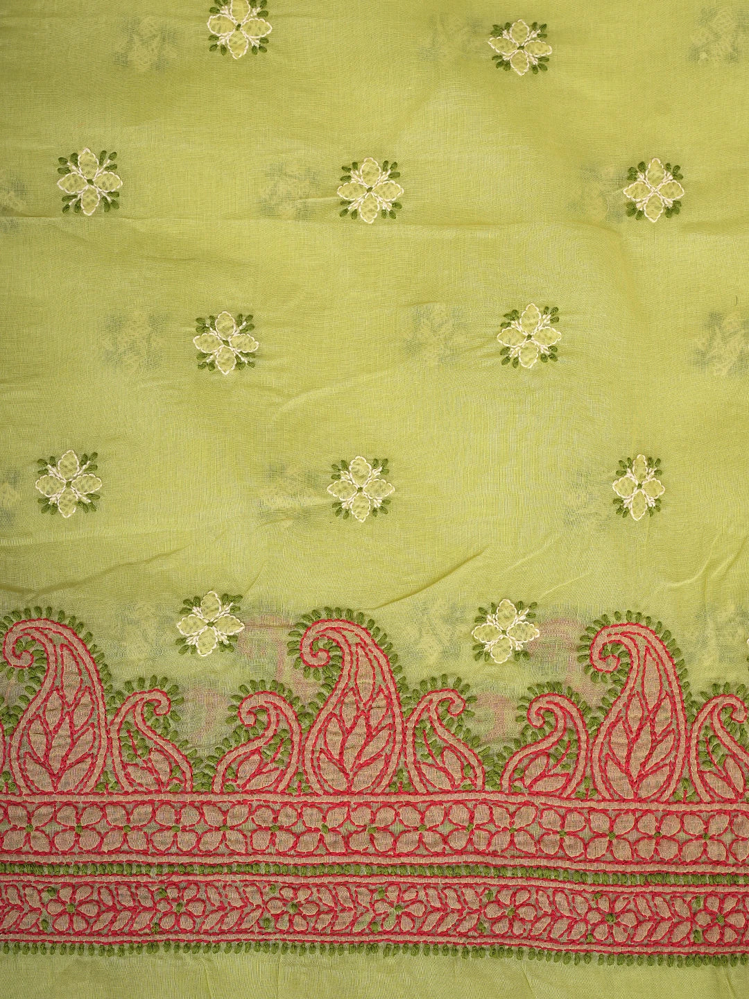 Ada Hand Embroidered Green Cotton Lucknowi Chikankari Unstitched Suit Set 01A845681