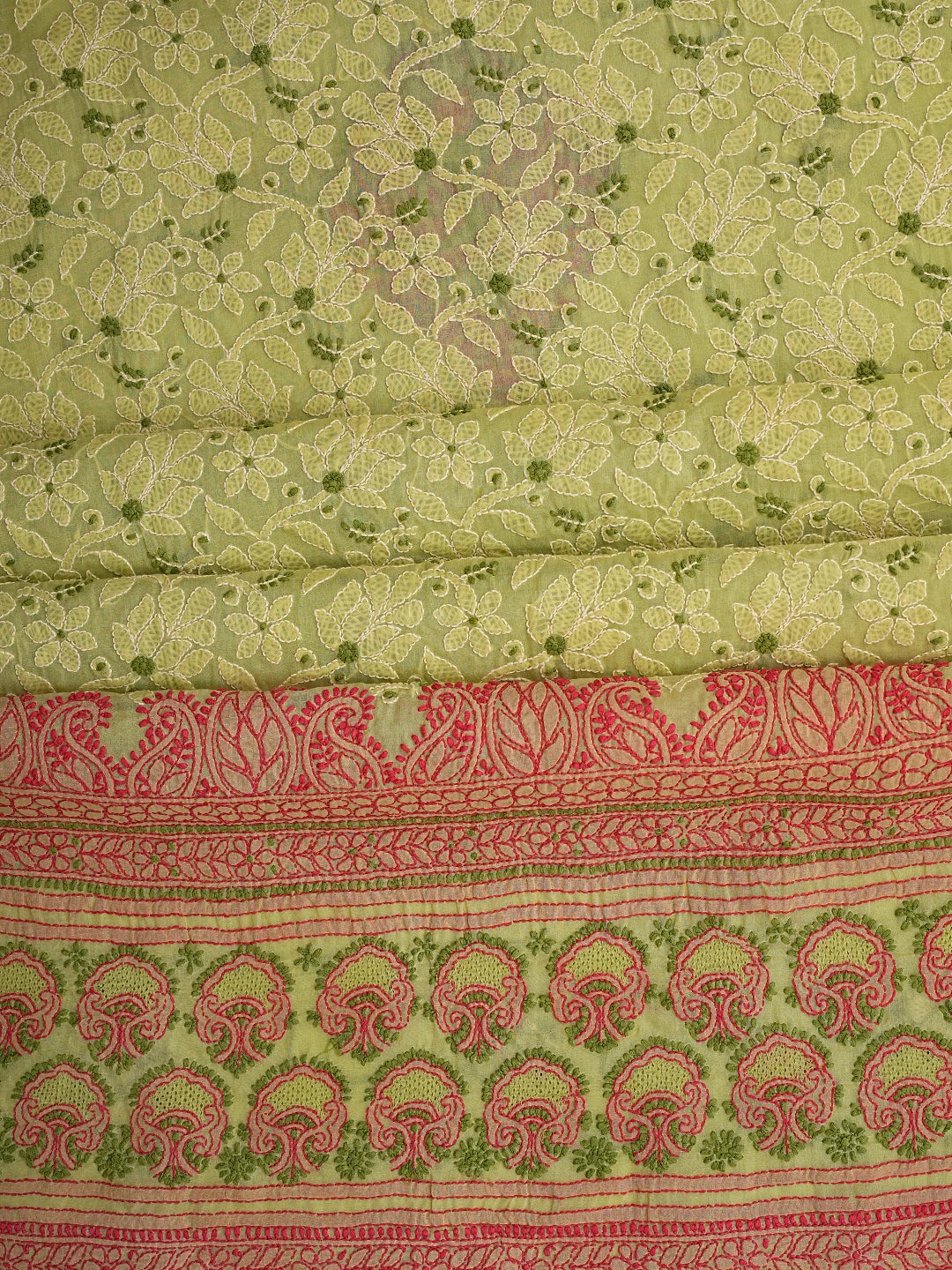 Ada Hand Embroidered Green Cotton Lucknowi Chikankari Unstitched Suit Set 01A845681