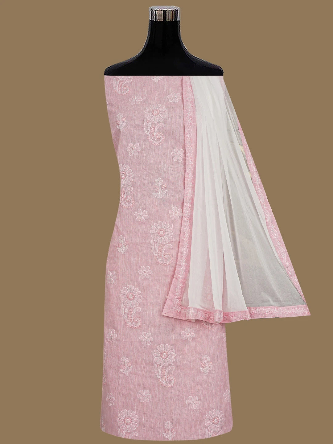 Ada Hand Embroidered Pink Linen Lucknowi Chikankari Unstitched Suit Set 01A836599