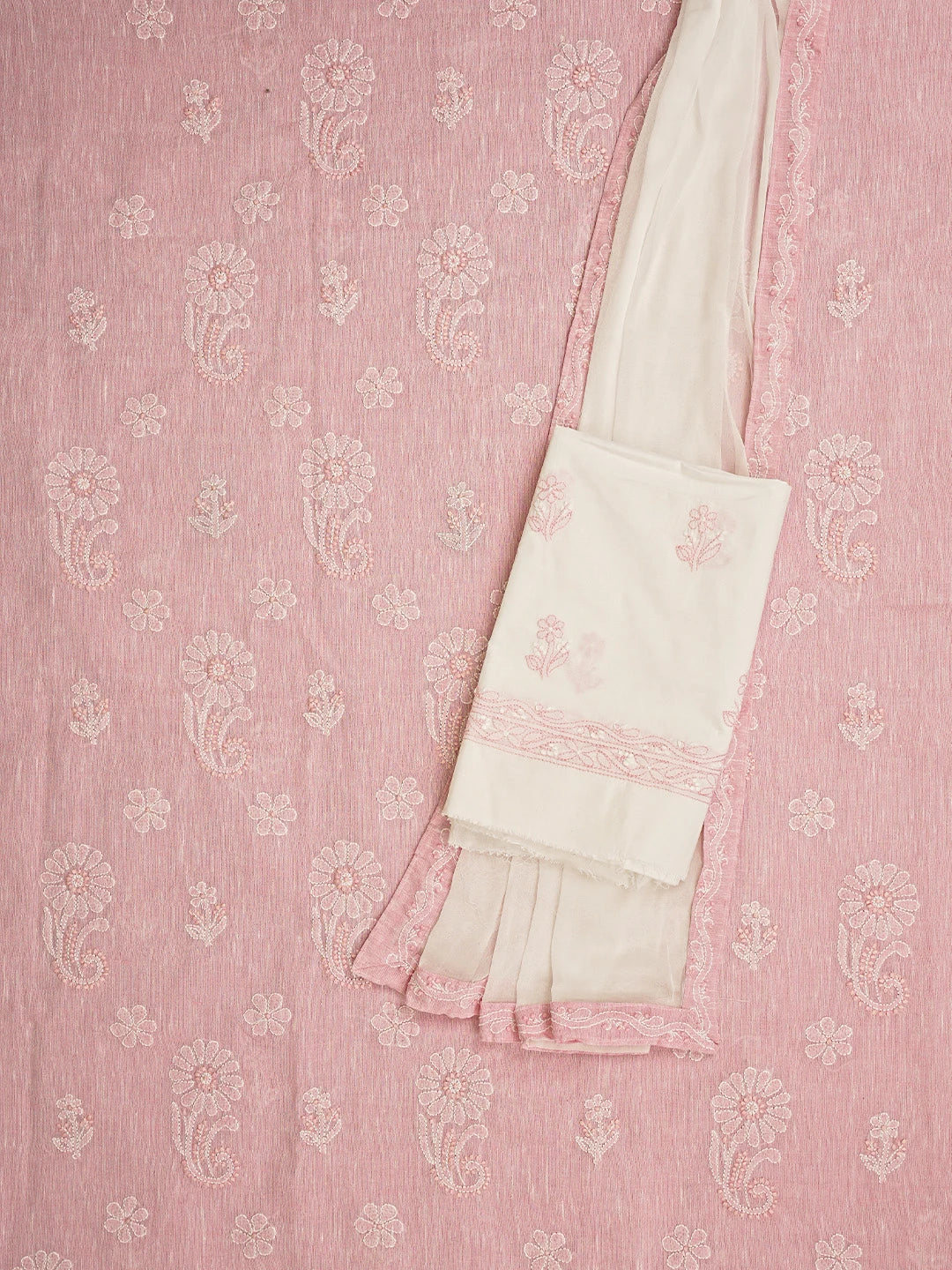 Ada Hand Embroidered Pink Linen Lucknowi Chikankari Unstitched Suit Set 01A836599