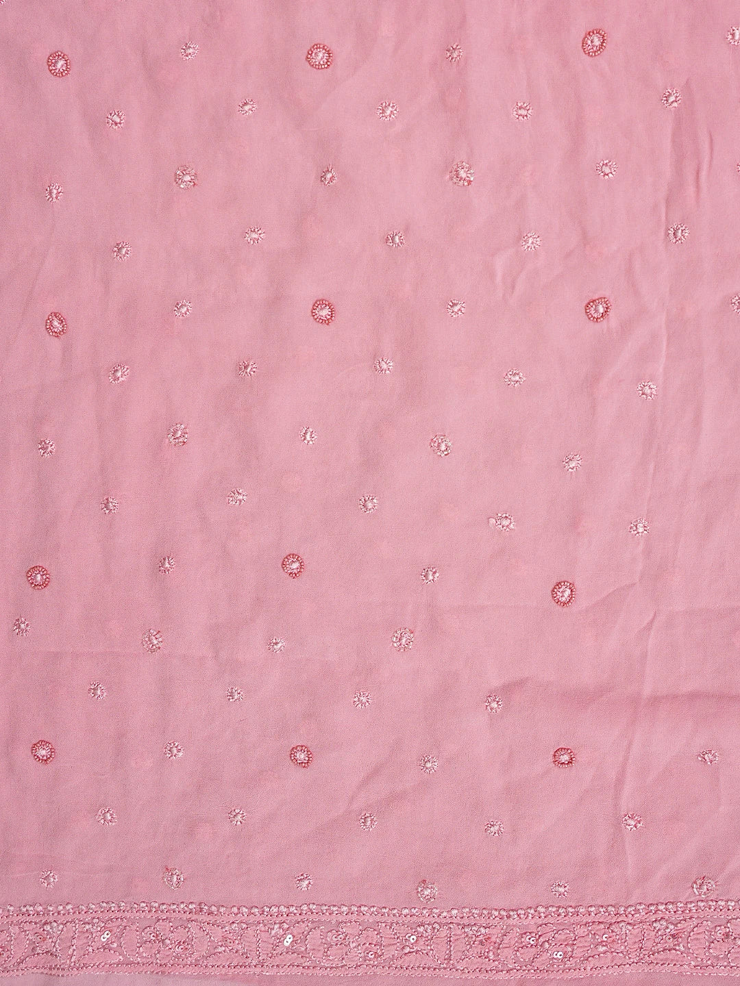 Ada Hand Embroidered Pink Viscose Georgette Lucknowi Chikankari Saree and Blouse With Cutdana Work 01A848899
