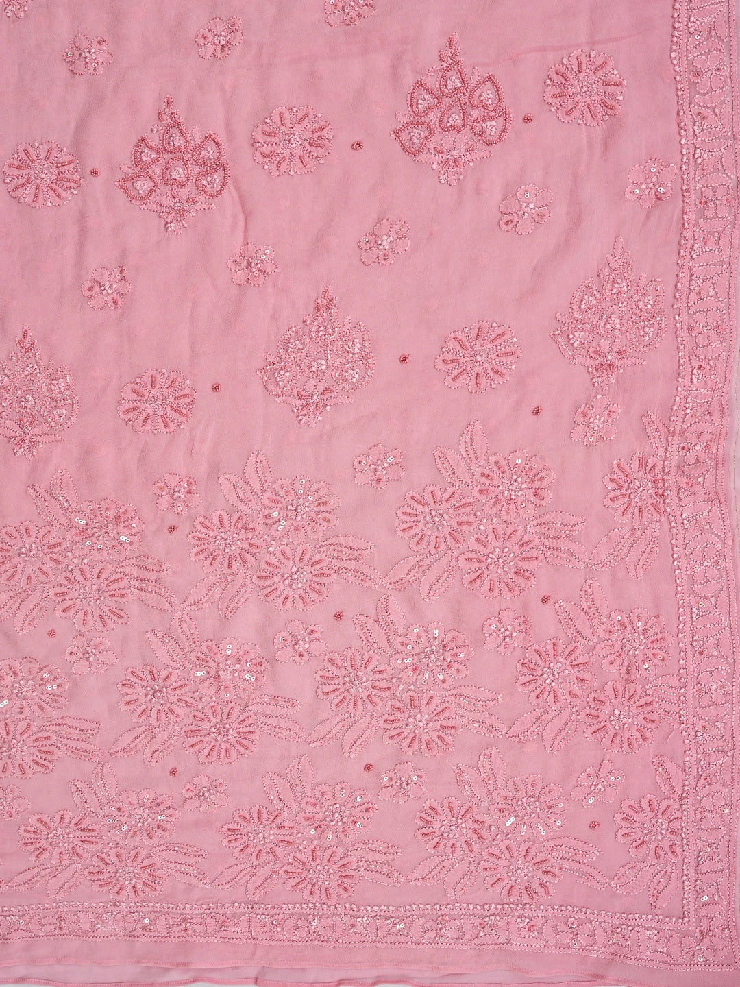 Ada Hand Embroidered Pink Viscose Georgette Lucknowi Chikankari Saree and Blouse With Cutdana Work 01A848899