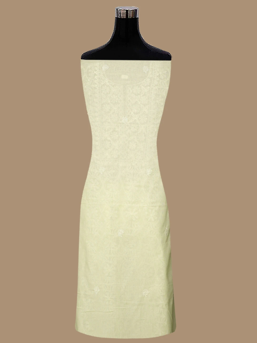 Ada Hand Embroidered Light Lemon Cotton Lucknowi Chikankari Unstitched Kurta Dupatta Set 01A800749