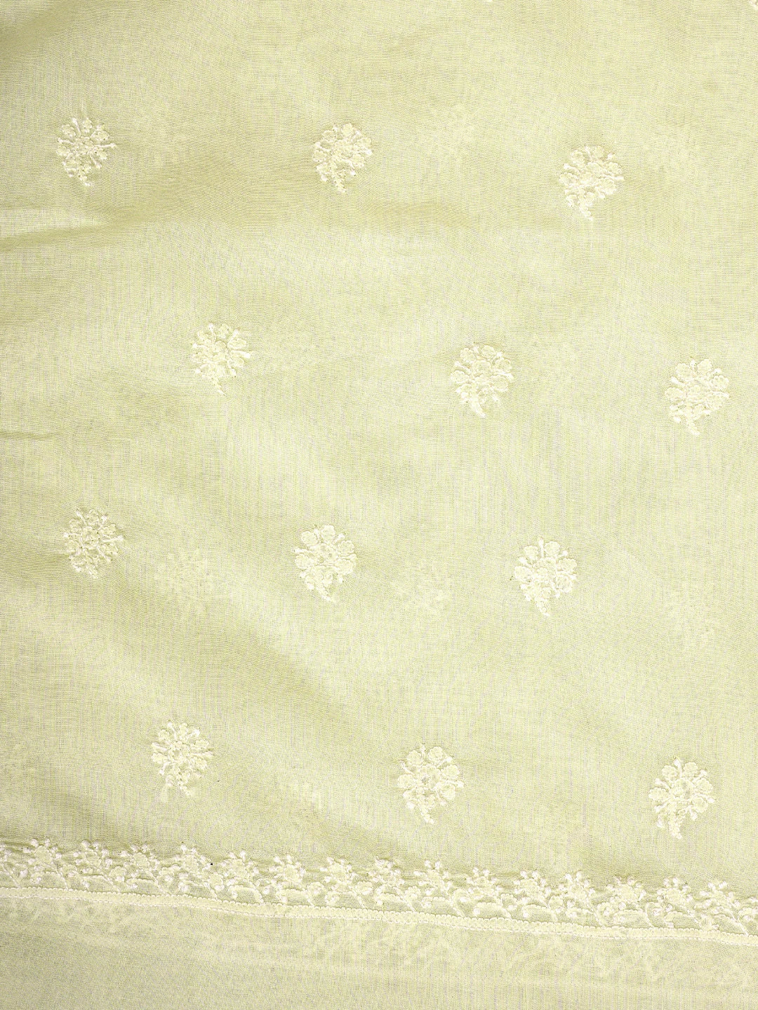 Ada Hand Embroidered Light Lemon Cotton Lucknowi Chikankari Unstitched Kurta Dupatta Set 01A800749